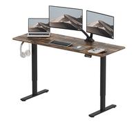 SANODESK Bureau Assis Debout Électrique 160x60cm, Bureau Réglable en Hauteur avec Crochet et Fonction Mémoire, Plateau Marron