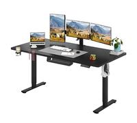 SANODESK Bureau Assis Debout Électrique 180 x 80cm, Bureau Debout Réglable en Hauteur avec Crochet/Porte-Bouteille Fonction Mémoire, Noir