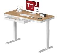 SANODESK Bureau Assis Debout Électrique avec Tiroir, Bureau Réglable en Hauteur avec Fonction Tactile de 4 Préréglages de Mémoire et Ports USB, 120 x 60 cm, Plateau Érable + Cadre Blanc