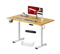 SANODESK Bureau Assis Debout Électrique Plateau Complet, Bureau Debout Réglable en Hauteur avec Système Anti-Collision, Fonction Mémoire 4 Hauteurs avec Crochet et Boîte de Rangement,110x54cm, Érable