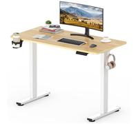 SANODESK Bureau Assis Debout, Plateau Complet 110x54cm, Système Anti-Collision, Fonctions Mémoires, Crochet/Porte-gobelet, Érable