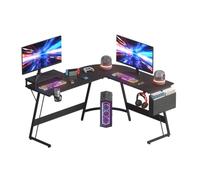 SANODESK Bureau Gaming 147 x 127 cm Bureau d'angle en L, Table Informatique PC avec Support d'écran pour Etudier, Jouer et Travailler, Table d'ordinateur Table de Jeu - Noir