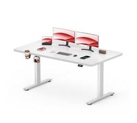 SANODESK Bureau Gaming Réglable en Hauteur 140x60 cm, Bureau Assis Debout, Table Électrique avec Fonction de Mémoire, Fonction de Rappel de Sédentarité, Blanc