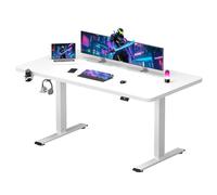 SANODESK Bureau Gaming Réglable en Hauteur 140x60 cm, Bureau Assis Debout, Table Électrique avec Fonction de Mémoire,Fonction de Rappel de Sédentarité, Blanc