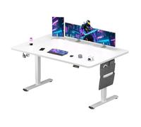 SANODESK Bureau Gaming Réglable en Hauteur 160x60 cm, Bureau Assis Debout, Table Électrique Contrôle à Fonctions Mémoires avec Crochet, Blanc