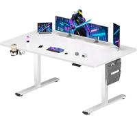 SANODESK Bureau Gaming Réglable en Hauteur 200x80 cm, Bureau Assis Debout, Table Électrique Contrôle à Fonctions Mémoires avec Crochet, Blanc