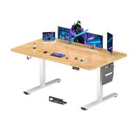 SANODESK Bureau Gaming Réglable en Hauteur 200x80 cm, Bureau Assis Debout, Table Électrique Contrôle à Fonctions Mémoires avec Crochet, Érable