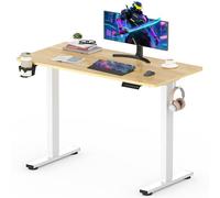 SANODESK Bureau Gaming Réglable en Hauteur Plateau Complet 110x54 cm, Bureau Assis Debout, Table Électrique avec Fonction de Mémoire, Système Anti-Collision, Crochet et Porte-Bouteille, Érable