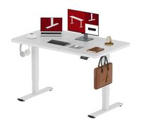 SANODESK Bureau réglable en hauteur 140x60cm, sécurité enfant, fonction mémoire, écran LED, capacité de charge 60 kg, 2 crochets, montage facile (blanc)