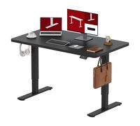 SANODESK Bureau réglable en hauteur 140x60cm, sécurité enfant, fonction mémoire, écran LED, capacité de charge 60 kg, 2 crochets, montage facile (Noir)