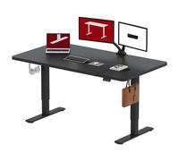 SANODESK Bureau réglable en hauteur 160x60cm, sécurité enfants, fonction mémoire, écran LED, capacité de charge 60 kg, 2 crochets, montage facile (noir)