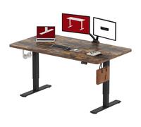 SANODESK Bureau réglable en hauteur 160x60cm, sécurité enfants, fonction mémoire, écran LED, capacité de charge 60 kg, 2 crochets, montage facile (brun)