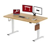 SANODESK Bureau réglable en hauteur 160x60cm, sécurité enfants, fonction mémoire, écran LED, capacité de charge 60 kg, 2 crochets, montage facile (érable)