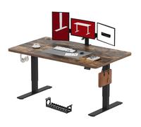 SANODESK Bureau réglable en hauteur 180x80cm, sécurité enfant, fonction mémoire, écran LED, capacité de charge 70 kg, 2 crochets, montage facile (brun)