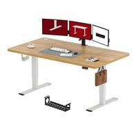 SANODESK Bureau réglable en hauteur 200x80cm, sécurité enfant, fonction mémoire, écran LED, capacité de charge 70 kg, 2 crochets, montage facile (érable)
