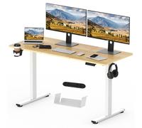 SANODESK Bureau réglable en hauteur Upgrade 140×60cm 4 Fonction mémoire Porte-gobelets, crochets, gestion des câbles Capacité de charge 70kg Anti-collision Erable