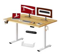 SANODESK Q1 Bureau Assis Debout Électrique 140x60cm, Bureau Réglable en Hauteur Électrique avec 4 Préréglages de Mémoire,Panneau Intelligent avec Crochets, Boîte de Rangement et Porte-gobelet, Érable