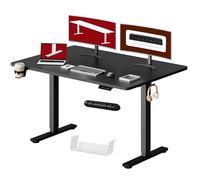SANODESK Q1 Bureau Assis Debout Électrique 140x60cm, Bureau Réglable en Hauteur Électrique avec 4 Préréglages de Mémoire,Panneau Intelligent avec Crochets, Boîte de Rangement et Porte-gobelet, Noir
