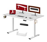 SANODESK Q1 Bureau Assis Debout Électrique 140x60cm, Bureau Réglable en Hauteur Électrique avec 4 Préréglages de Mémoire, Panneau Intelligent avec Crochets, Boîte de Rangement et Porte-gobelet, Blanc