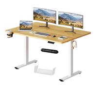 SANODESK Q1 Bureau Assis Debout Électrique 140x60cm, Bureau Réglable en Hauteur Électrique avec 4 Préréglages de Mémoire,Panneau Intelligent avec Crochets, Boîte de Rangement et Porte-gobelet, Érable