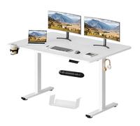 SANODESK Q1 Bureau Assis Debout Électrique 140x60cm, Bureau Réglable en Hauteur Électrique avec 4 Préréglages de Mémoire, Panneau Intelligent avec Crochets, Boîte de Rangement et Porte-gobelet, Blanc