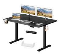 SANODESK Q1 Bureau Assis Debout Électrique 140x60cm, Bureau Réglable en Hauteur Électrique avec 4 Préréglages de Mémoire,Panneau Intelligent avec Crochets, Boîte de Rangement et Porte-gobelet, Noir