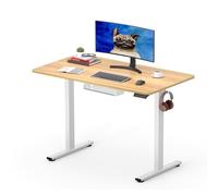 SANODESK Q1 Bureau Assis Debout Électrique avec Plateau de Table Complet, Bureau Réglable en Hauteur Électrique avec 4 Préréglages de Mémoire, 100 x 60 cm, Panneau Intelligent et Crochets, Érable