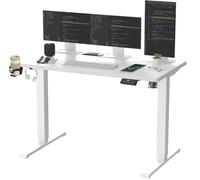 SANODESK QS 140x60cm Bureau Assis Debout Réglable en Hauteur avec Fonctions Mémoires, Bureau Debout Électrique Anti-Collision, Blanc