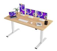 SANODESK QS 160x75cm Bureau Assis Debout Réglable en Hauteur avec Fonctions Mémoires, Bureau Debout Électrique Anti-Collision, Érable