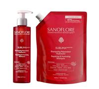 SANOFLORE SUBLIMA Duo Shampoing Réparateur Bio, Collagène et Rétinol Vegans, 200ml + Recharge 400ml, Pour Cheveux Réparés et Fortifiés