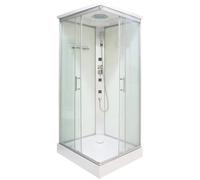 Sanotechnik Cabine de douche 80 x 80 x 210 cm - Douche complète avec entrée d'angle, portes coulissantes et verre de sécurité - Avec pomme de tête et douchette à main - Douche complète avec 3 buses de