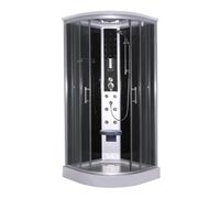 SANOTECHNIK Cabine de douche complète SCALA 90 × 90 × 215 cm - Tout en un - Douche complète | Verre de sécurité ESG, 6 buses de massage, radio et éclairage, siège rabattable, montage rapide Quick?Line