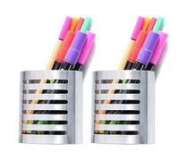 Sanpaint Lot de 2 porte-stylos et crayons magnétiques modernes en métal pour cuisine, casier, maison ou bureau, 8,3 x 4,4 x 8,9 cm, acier inoxydable brossé