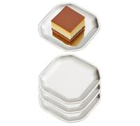 SANQIAHOME Assiette aplatissante délicate, carrée, en acier inoxydable, 12x12 cm, set de 4, argentée, adaptée aux entrées, desserts, gâteaux, salades, sushis