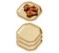 SANQIAHOME Assiette aplatissante délicate, carrée, en acier inoxydable, 15x15 cm, set de 4,Or, adaptée aux entrées, desserts, gâteaux, salades, sushis