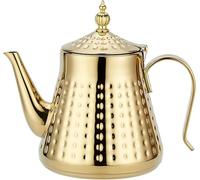 SANQIAHOME Théière en acier inoxydable 1200ml avec infuseur amovible,Théière vintage,Doré