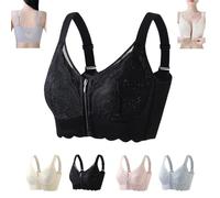 Sanrah Zipper Bra, Ultra Soft Front Zip Wireless Lifting Bra, Powerful Support Comfy, Full Coverage Breathable Push up Soft Sports, for Everyday (40B/D,Black)