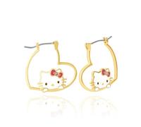 Sanrio Boucles d'oreilles créoles Hello Kitty, My Melody, Kuromi, Kawaii pour femme - Boucles d'oreilles plaquées flash sous licence officielle, Laiton, Cristal