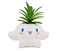 Sanrio Cinnamoroll Mini pot de fleurs sculpté en céramique avec plantes succulentes artificielles | Joli pot de fleurs, fausses plantes d'intérieur