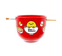 Sanrio Gudetama x Nissin Top Ramen Service de table japonais en céramique | Comprend un bol à nouilles ramen de 590 ml et des baguettes en bois