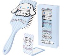 Sanrio Hair Brush and Mirror Set for Girls or Women,Kuromi Cinnamoroll Paddle Detangling Brush,Kawaii Folding Mirror,Anime Gift (Cinnamoroll Brush)