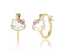 Sanrio Hello Kitty Boucles d'oreilles créoles en argent sterling et émail Hello Kitty Licence officielle, Argent sterling, Pas de gemme