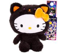 Sanrio Hello Kitty Ensemble de peluche chat noir pour filles - Ensemble avec poupée en peluche Hello Kitty chat noir de 22,9 cm et autocollants, plus | Cadeaux Sanrio pour garçons, enfants