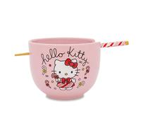 Sanrio Hello Kitty Holiday Service de table ramen en céramique à la menthe poivrée | Comprend un bol à nouilles de 590 ml et des baguettes en bois
