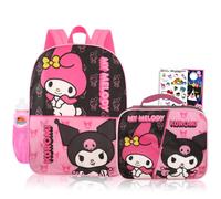 SANRIO My Melody and Kuromi Ensemble sac à dos avec boîte à déjeuner - Ensemble de sac à dos My Melody & Kuromi de 40,6 cm, sac à déjeuner, bouteille d'eau, autocollants, plus | Sac à dos Hello Kitty