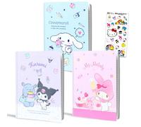 SANRIO Spiral Notebook Set for Girls - Bundle with 3 Journals Featuring Cinnamoroll, My Melody, Kuromi Plus Stickers School Supplies for Girls, Kids