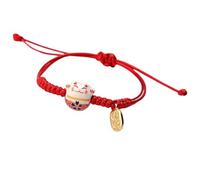 SANRLO Bracelet mignon Maneki Neko en forme de chat fait à la main en céramique réglable et coloré pour femmes et filles, Size reference picture, corde en coton
