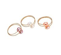 SANRLO Lot de 3 bagues réglables avec perles baroques d'eau douce - Décoration faite à la main - Accessoire pour les fêtes, Size reference picture, Cuivre nacré