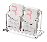 SANRUI Porte-cartes de visite vertical en acrylique pour bureau, présentoir de cartes de visite transparent pour exposition, maison, bureau, 2 emplacements 1 niveau, peut contenir 100 cartes