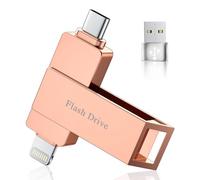 [sans App] Cle USB 256 Go pour iPhone, MFi Clé USB C,Lightning,USB 3.0,Rose | 3 en1 Clef USB pour iPhone,iPad,Android OTG Telephone,Mac,PC,Stockage Externe Transfert Photos,Vidéos,Données